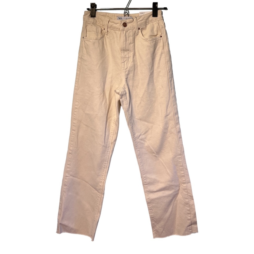 zara cream straight leg pants
